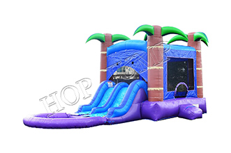 Palm tree combo inflatable tropical combo bounce house with slide